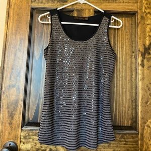 Black and gray striped sparkly tank top
